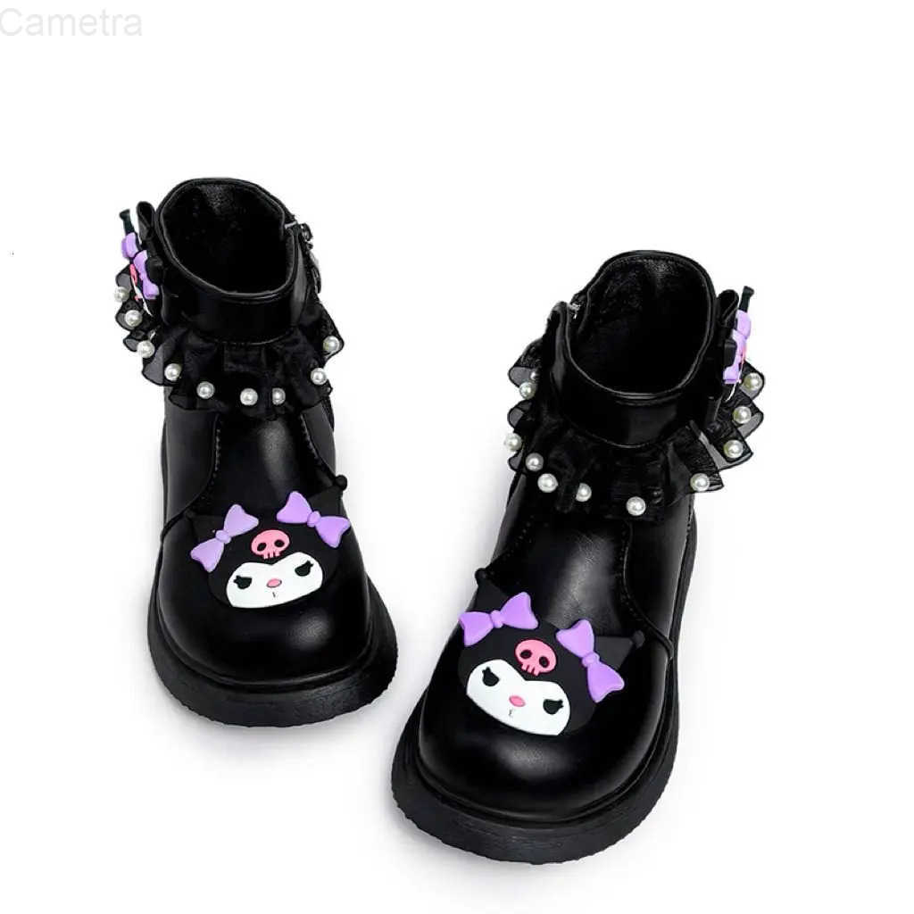 Sanrio Kids Princess Shoes Cute Kuromi Soft Sole Girls Leather cotton Boots Comfort Non-slip Autumn Winter Children Short Boots H2511101