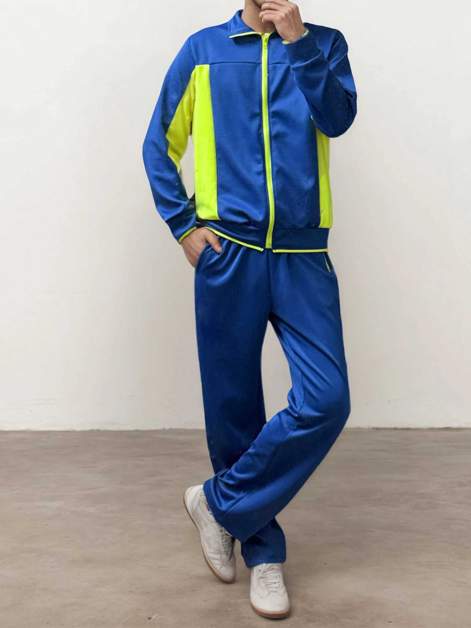 Men s 2 Piece Tracksuit Set with Long Sleeve Sweatshirt and Contrast Color Pants for Training and Active Wear W251110