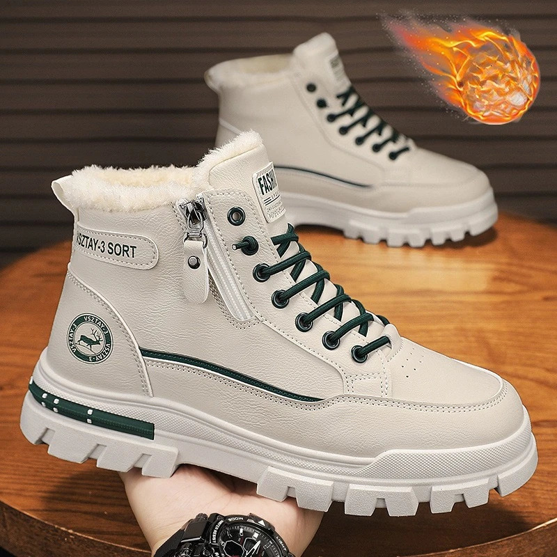 winter plush thick warm mens cotton shoes trendy outdoor high top male snow boots 251107