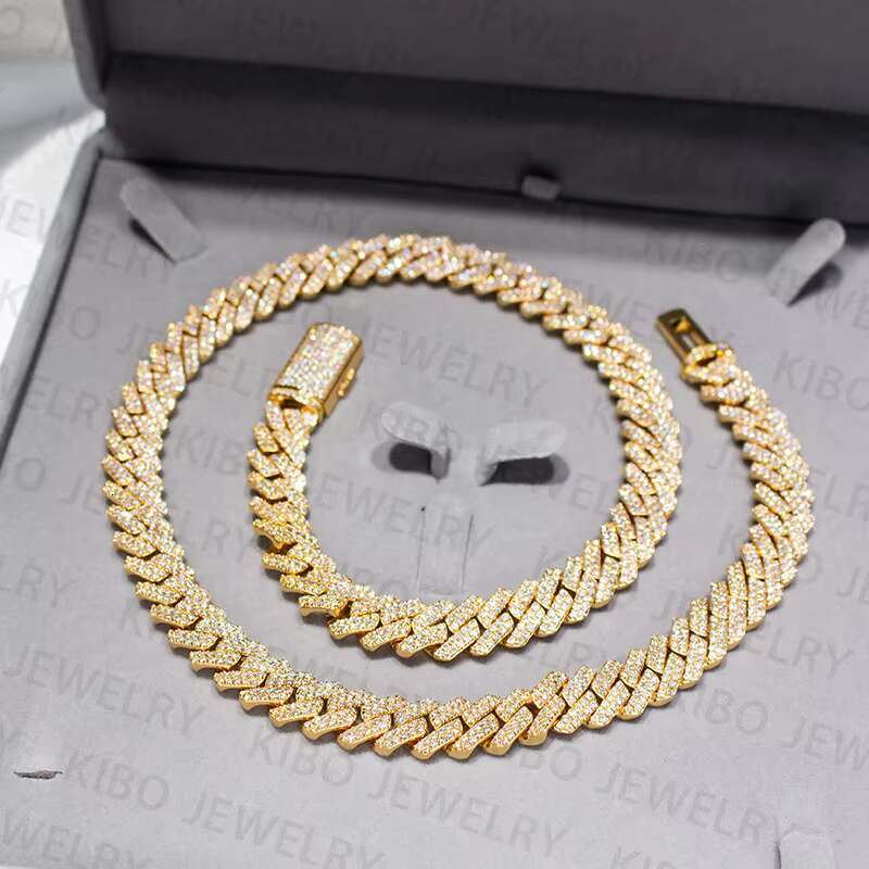 Decent design 12mm width pure sier silica hip-hop ice out Cuban chain