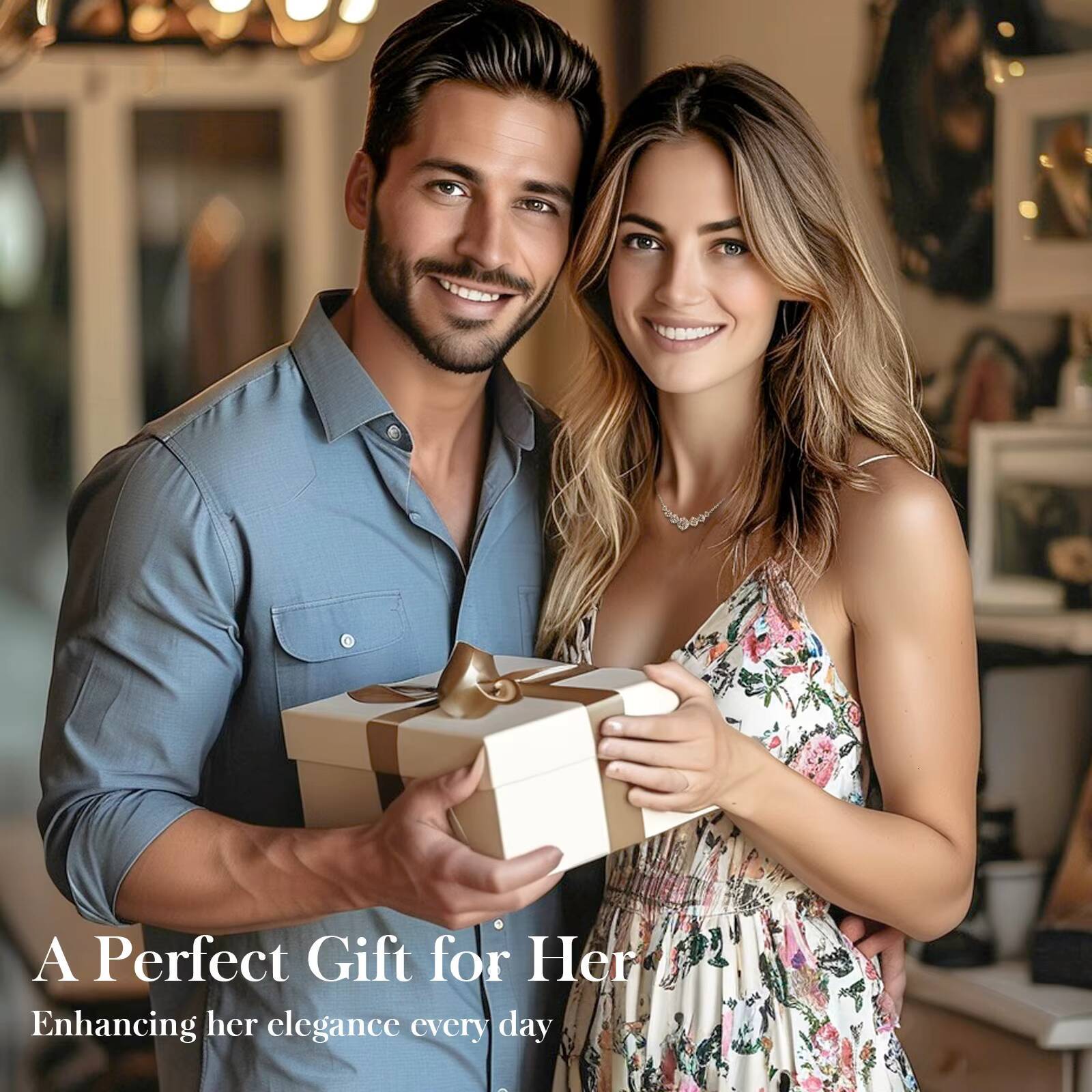 1-5CT Moissanite Heart Anniversary Gift 925 Sterling Silver Smile White Gold Plated 7 Stone Mossanite Diamond Necklace for Women