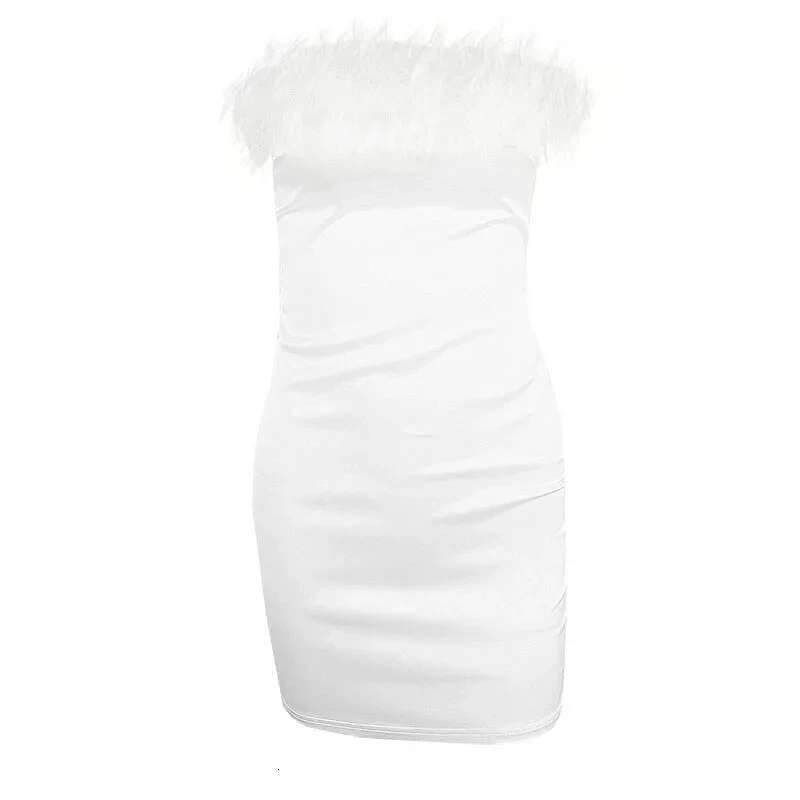 Wheremery Feather Ing Tube Dress Autumn Evening Party Club Strapless Mini Dresses Sexy Backless Bodycon Vestidos 2024
