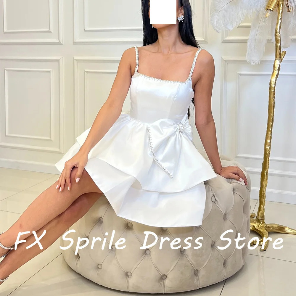 Strapless Italian crystal tie A-line satin mini bow sleeves solid color evening gown suitable for formal occasions 250403