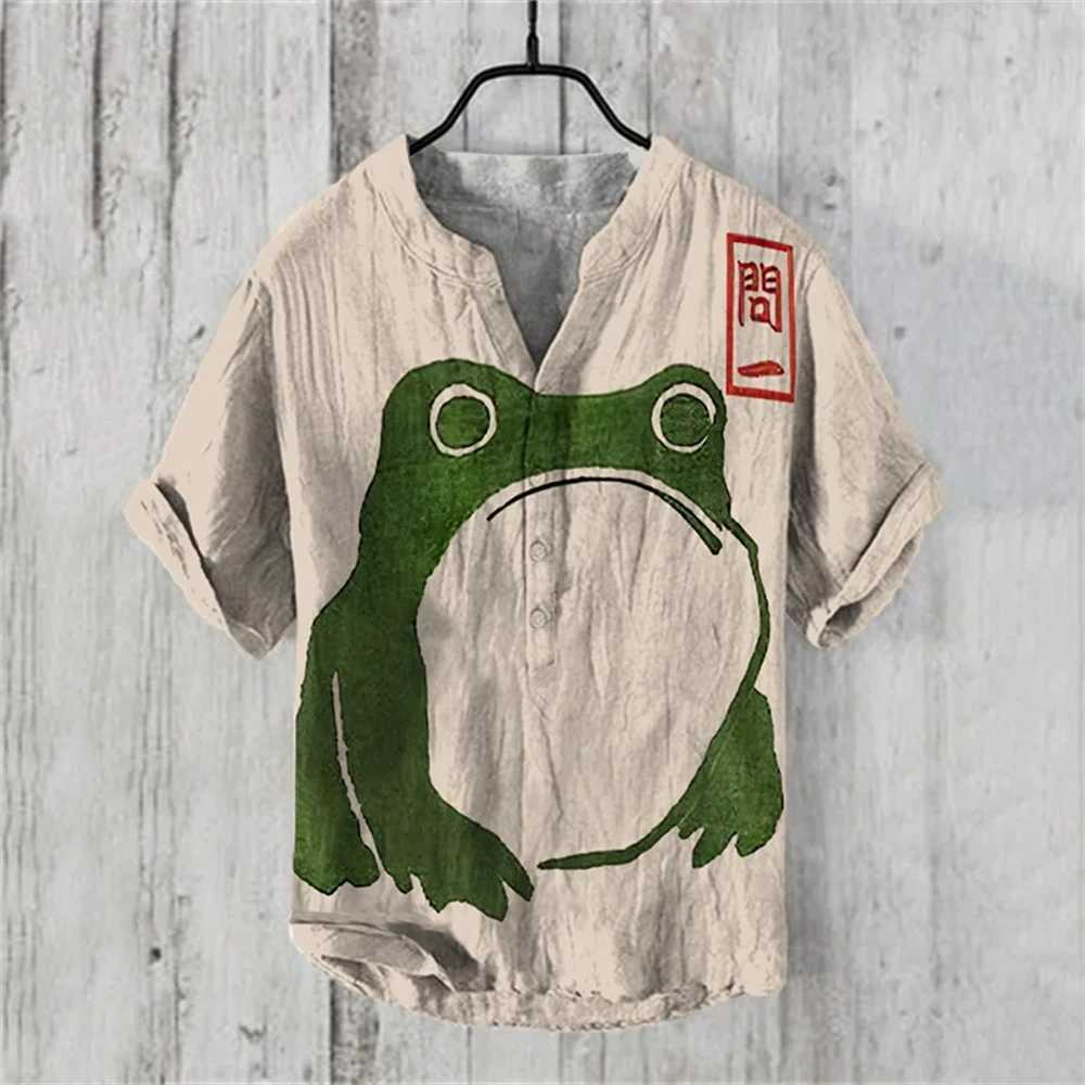 Mens short sleeved shirt imitating linen shirt hot selling casual Japanese retro Hawaiian vacation mens clothing X2504101