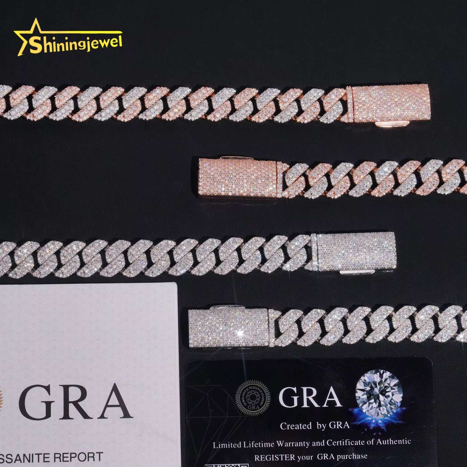 New Stocks 13mm 3 Rows 925 Sterling Silver Hip Hop Jewelry Men Necklace Bracelet Iced Out Moissanite Diamond Cuban Link Chain
