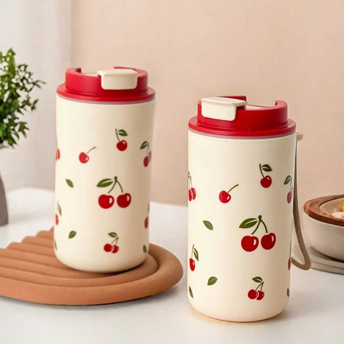Fashionable cup 350/400ml Plastic Water Cup With Rope ry Pattern Milk Coffee g Reusable Water Bottle For Student School Travel Y251110