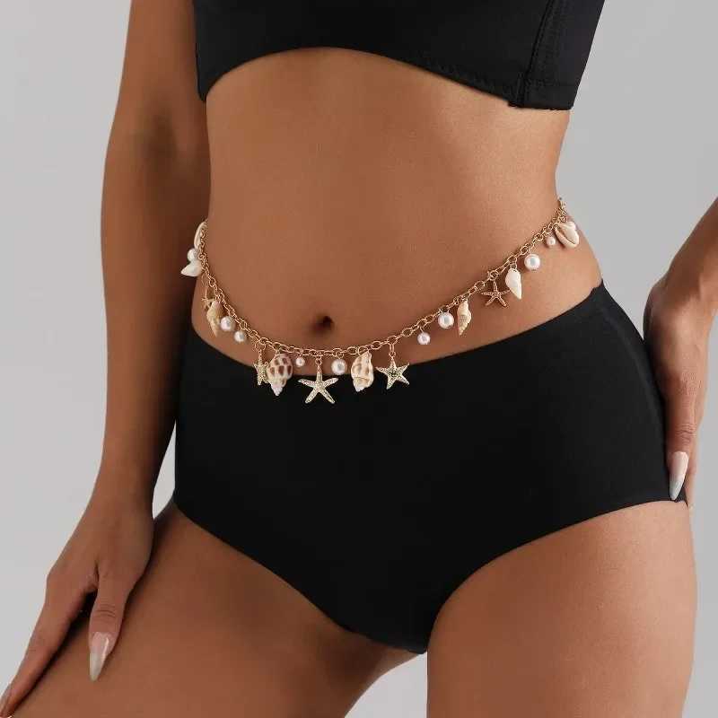 Fashionable natural shell starfish imitation pearl tassel pendant waist chain used for sexy bohemian summer chain necklace X250410