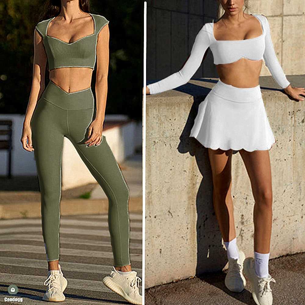 2025 nude mat womens spandex long sleeved yoga shirt sports bra fitness gym exercise anti shorts skiing running legsXJ250410