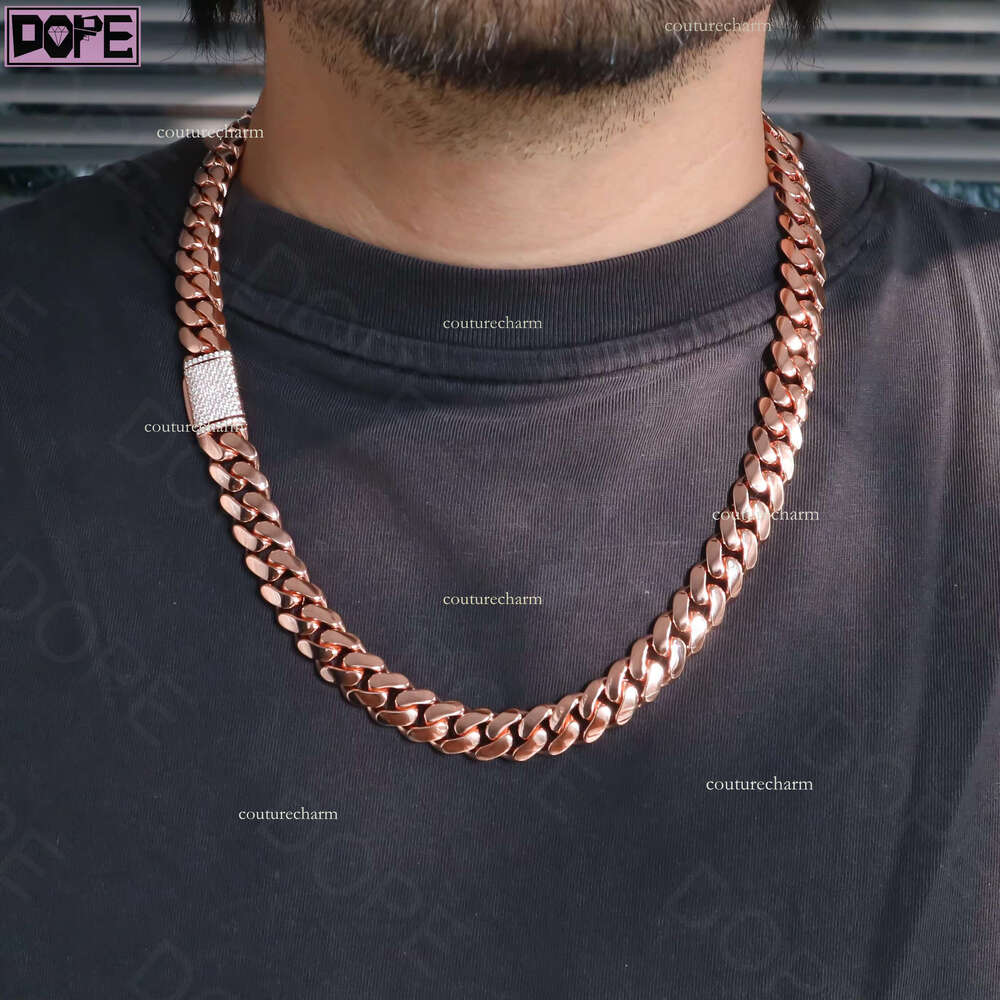 12mm k Sier Hip Hop Rose Gold Plated Custom Iced Out Clasp Miami Moissanite Cuban Chain