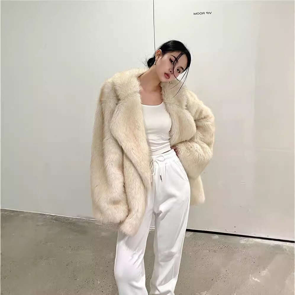 Autumn Winter Faux Elegant Fox New MidLength EcoFriendly Fur Coat Women's Internet Celebrity Large Lapel Loose Fit