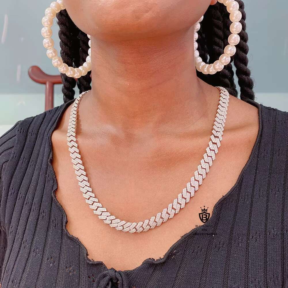 Factory Price Hot Sale 925 Sterling Silver 10mm Vvs Moissanite Diamond Jewelry Necklace Women Cuban Link Chain