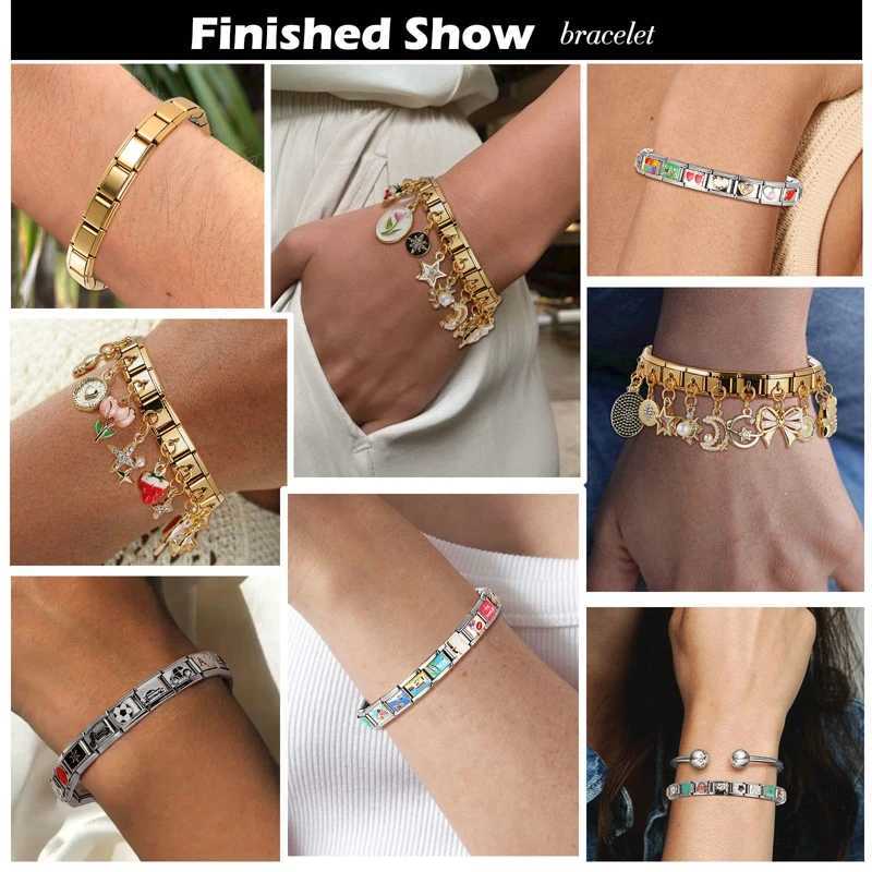 FUNIQUE WomenS Charm Bracelet Star Butterfly Lipstick Italian Charm Links Fit 9mm Stainless Steel Bracelet Jewelry DIY MakingC250411