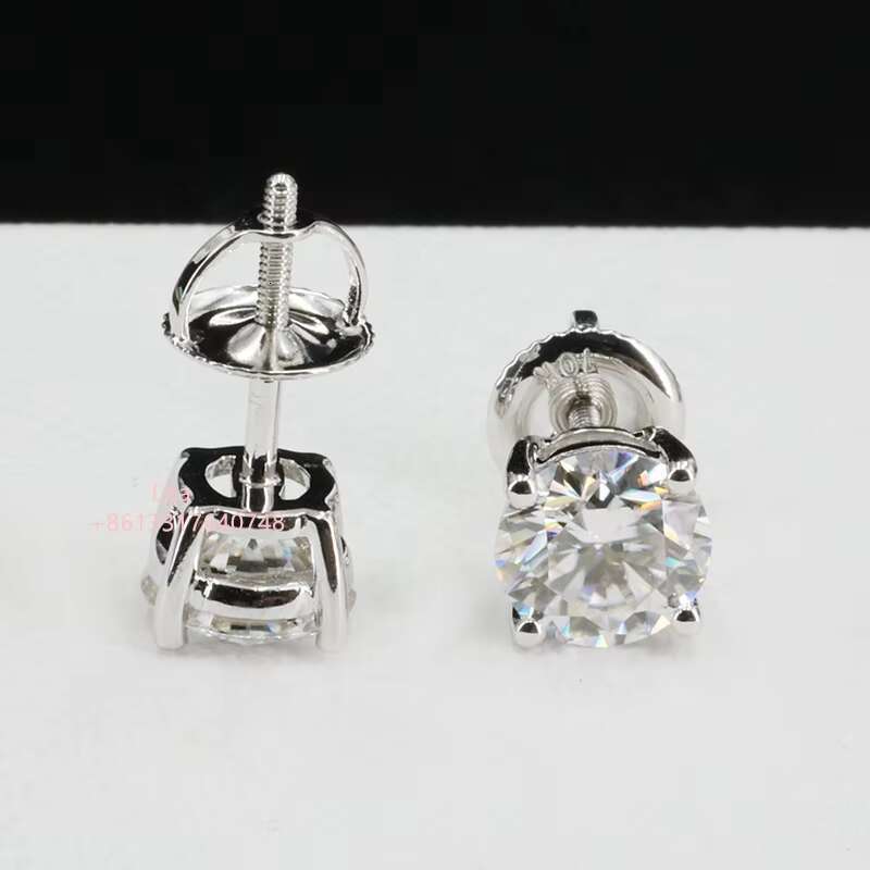 Factory Wholesale 1 Carat D Color Moissanite Diamond Gemstone Sterling Silver Stud Screw Earrings