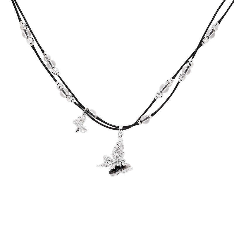 DHcollections Original Ins Style Ink Painting Plate Double Layer Stacked Butterfly Female Cold retro Design Sense Sweater Chain Necklace Item