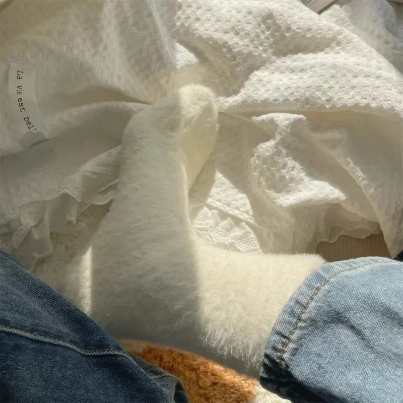 Thickened Warm Coral Fleece Sweet Cute Mink Fleece Socks Autumn for Women Winter Mid-tube Socks Sleeping Sock Kawaii Socks 251106