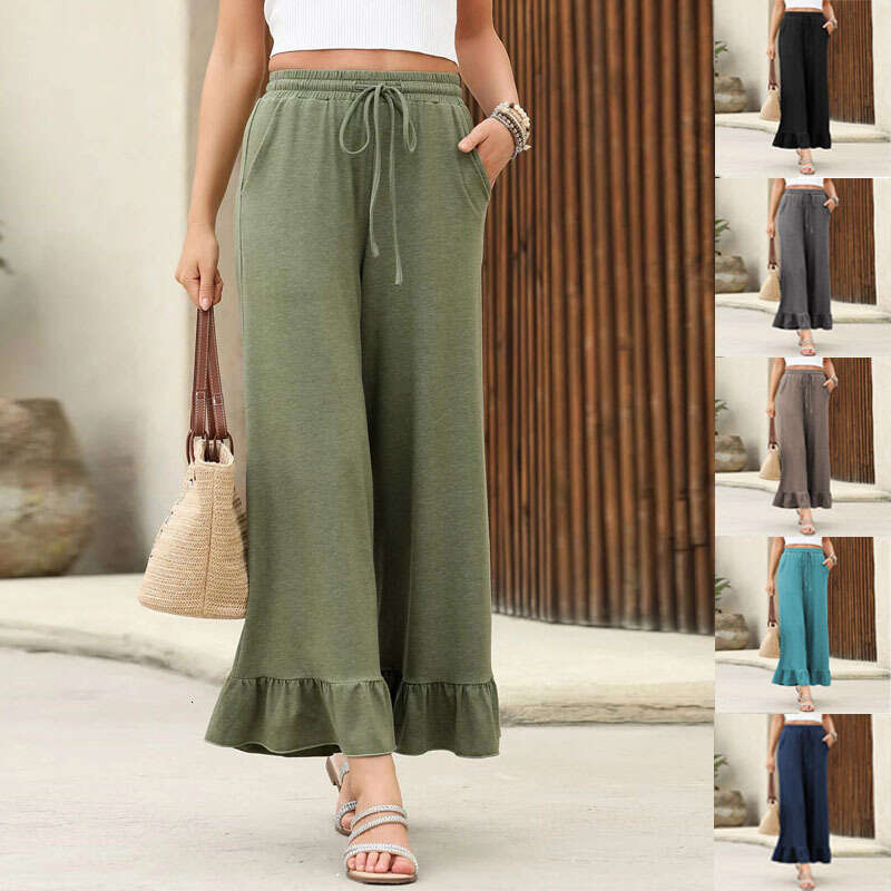 2025 Amazon Summer New Ruffled Women's Cropped Thin Loose Casual Home Pants Wearable Outside