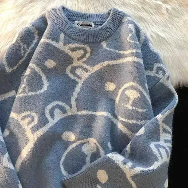 Fashion Hong Kong Style Couple Bear Sweater Mens Autumn Winter 2022 New Idle Style Jacket Student Loose-fit Knitted Top For Men Women Y251110