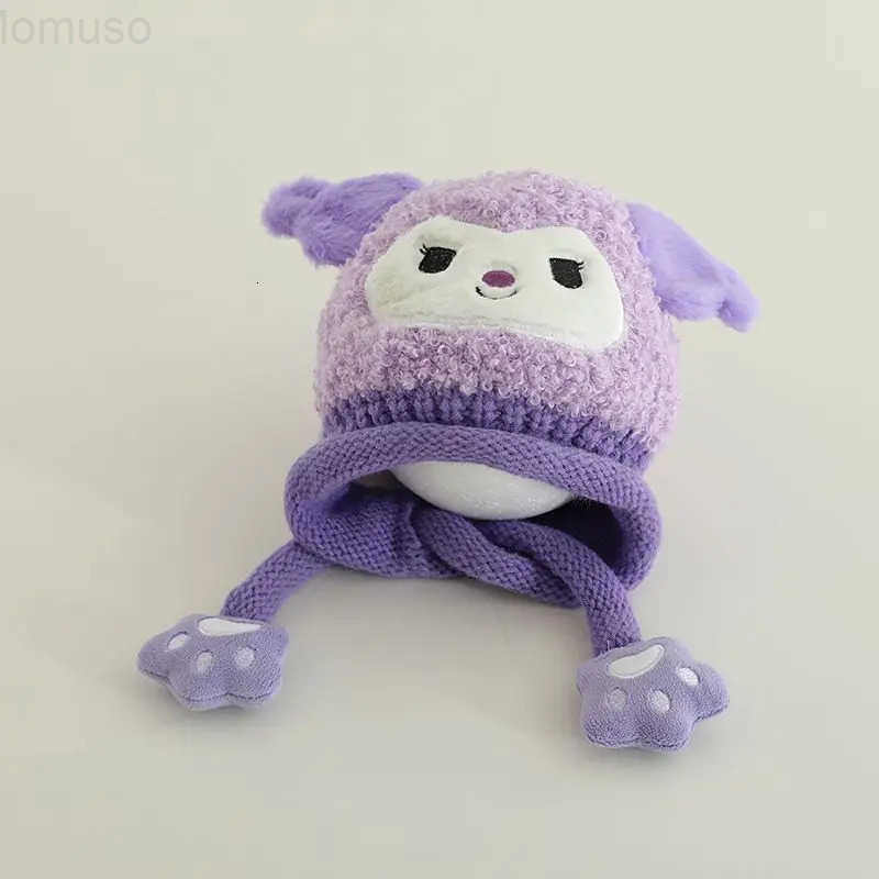 Sanrio kuromi cartoon cute knitted hat creative Kawaii girls winter thickened warm windproof ear protection hat gift wholesale H251110