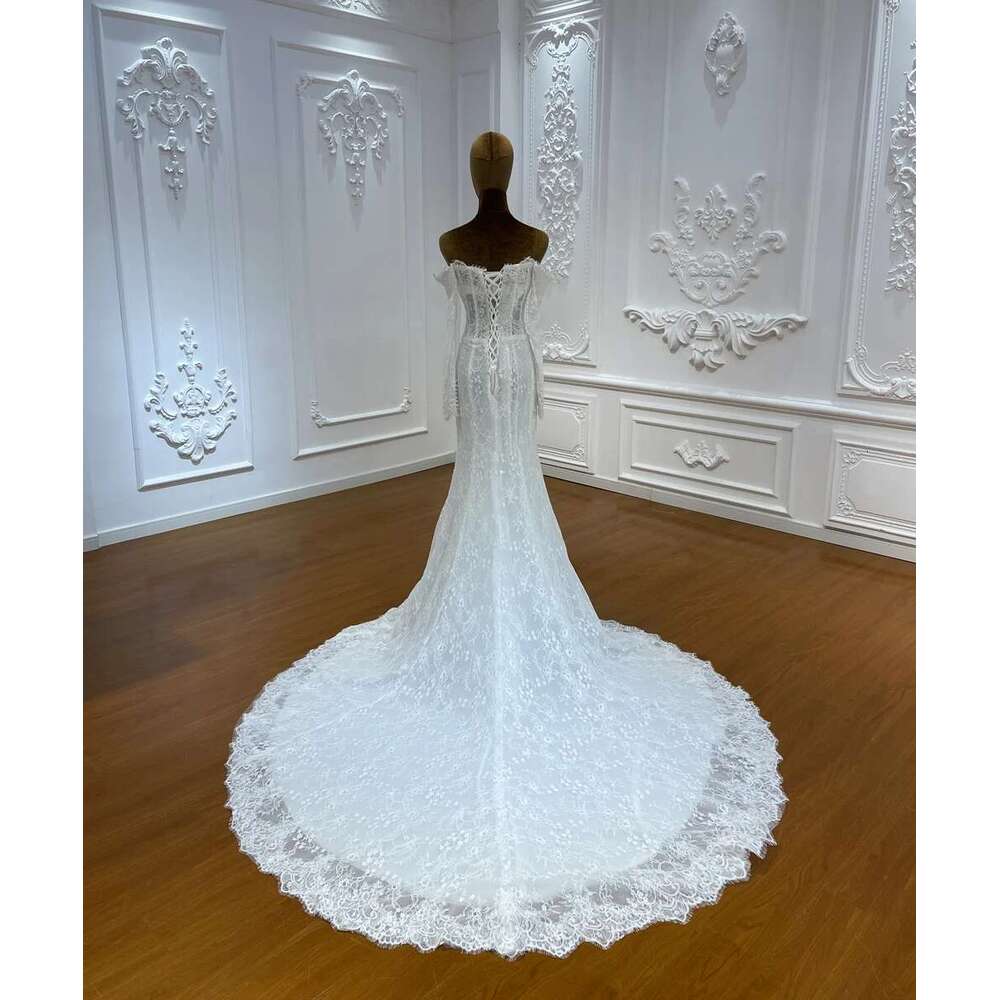 Customized M036 Off The Shoulder Long Sleeve Sweetheart Mermaid Bridal Wedding Dress