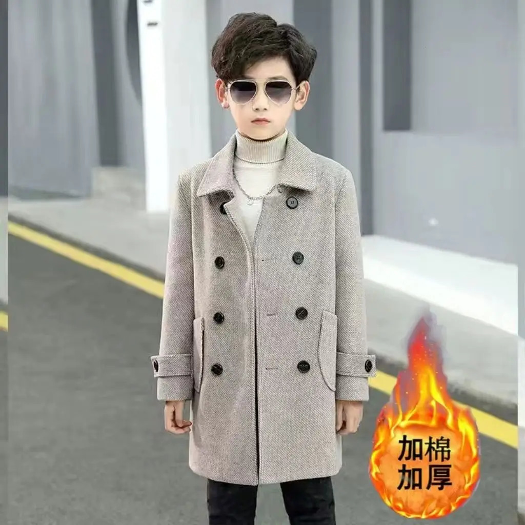 Cotton thickened boys woolen coat spring childrens clothing large childrens woolen coat childrens trench coat 251103