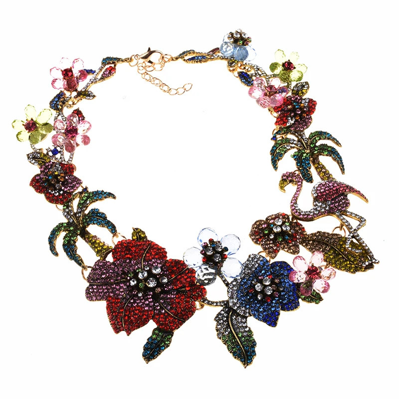 2025 Multicolor Crystal Rhinestones Flamingo Choker Necklace Women Indian Statement Large Collar Big Bib Necklace Jewelry 250409