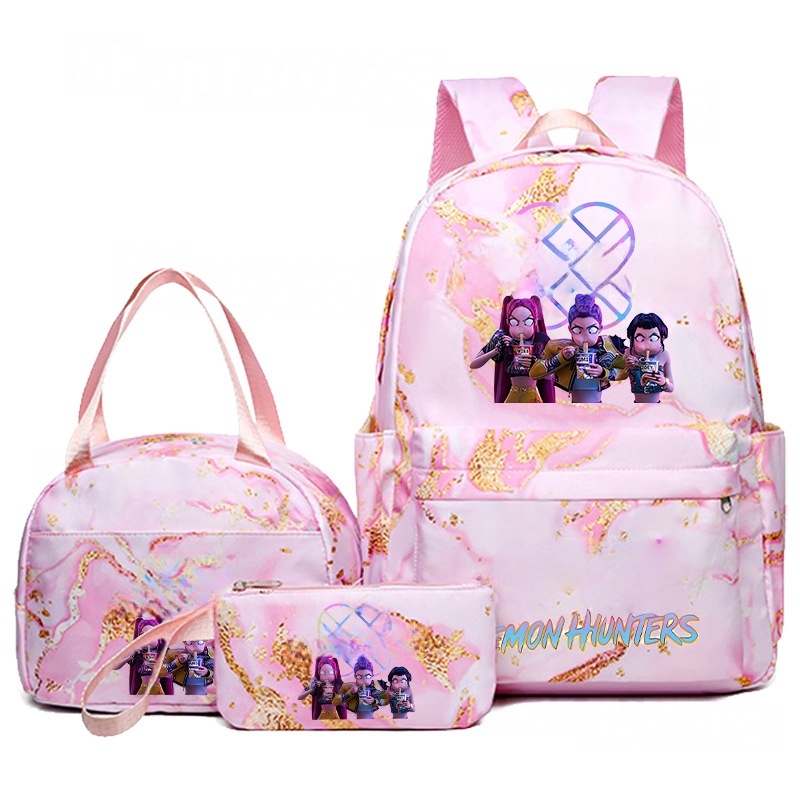 Custom 3Pcs Kpop Demon Hunters Cartoon Backpack for Girls Students Aesthetic Bookbag Large Laptop Bag for Casual Travel Daypacks