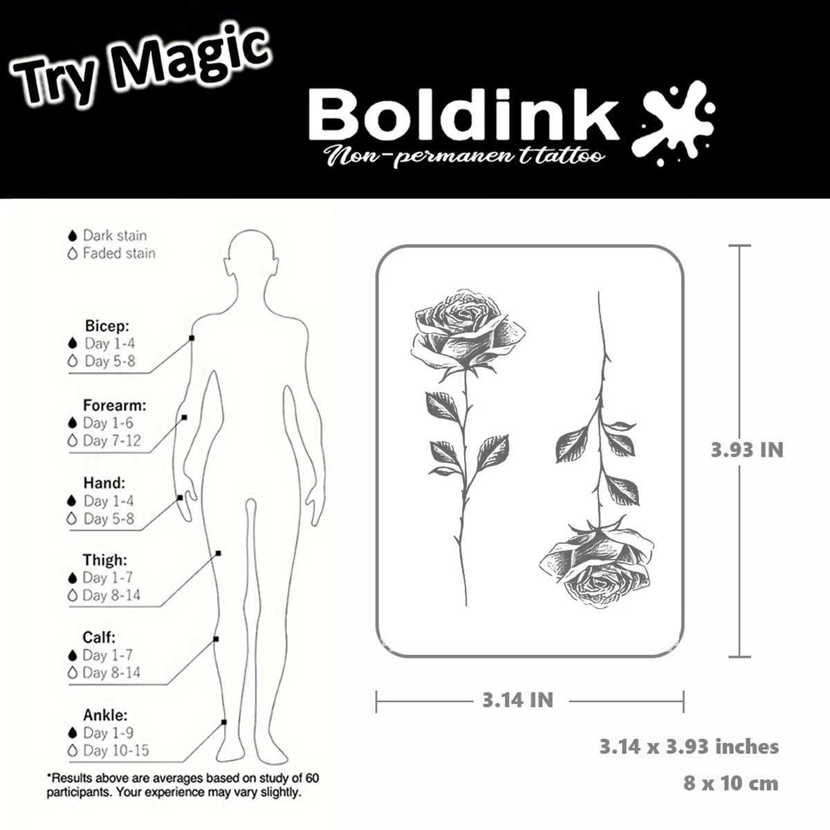 Boldinks elegant rose line art set with temporary tattoos lasting for 15 days with new technology magic waterproof semi permanent stickers. W250410