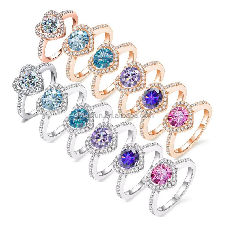 GRA VVS1 D Color 1 2 Ct Moissanite Heart Shape halo Ring 925 Sterling Silver 18K Gold Rhodium Plated Women Wedding Fine Jewelry