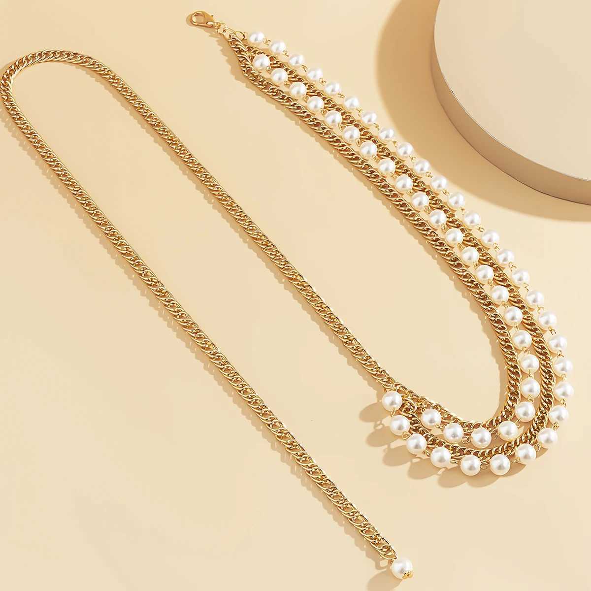Laminated imitation pearl bead tassel with chain pants fashionable dress accessories Fem waist chain Wen accessories gifts X250410
