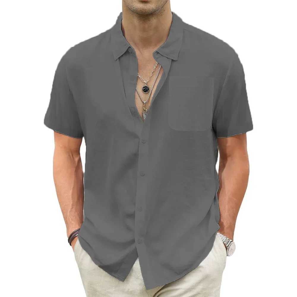 Mens lightweight Hawaiian shirt cotton linen breathable short sleeved shirt for vacation beach casual summer mens top with pocket X250410