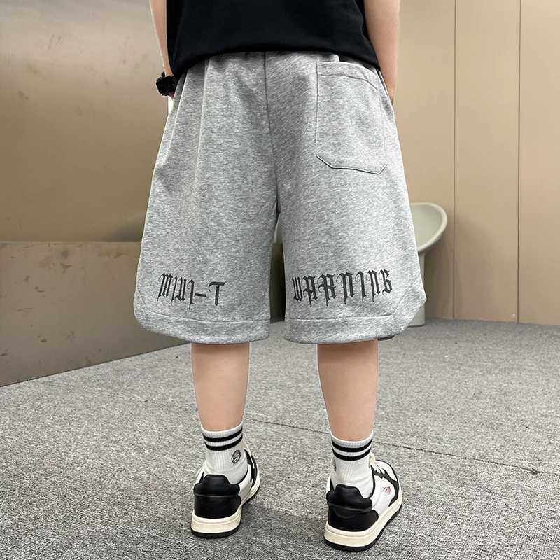 Loose Slee childrens summer cotton shorts for boys new casual letter printed shorts elastic waistband bottom 5 7 9 11 13 14Y Z250410