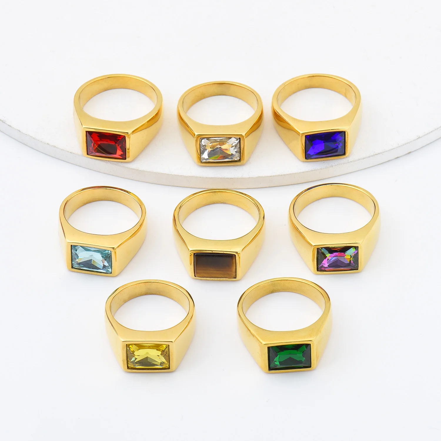 R3363 1pc ManWomen Gemstone Style Wedding steel ringFashion Mens 316LStainless steel lightweight and compact Rings 251023