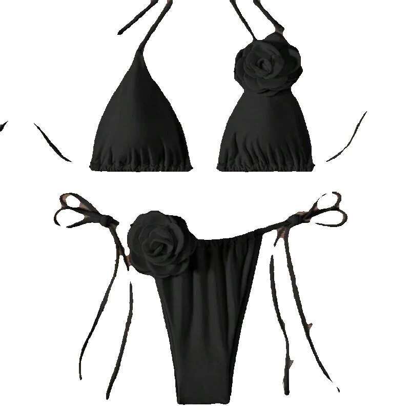 S-L sexy 3D floral suspender women's two-piece set bikini swimsuit