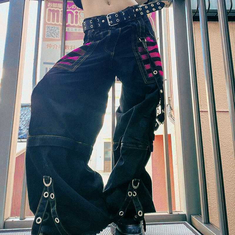 Gothic Women Punk Cargo Pants Wide Straight Leg Pants Grunge Hippie Baggy Trousers Y2k Academic Dark Clothes Streetwear C251110