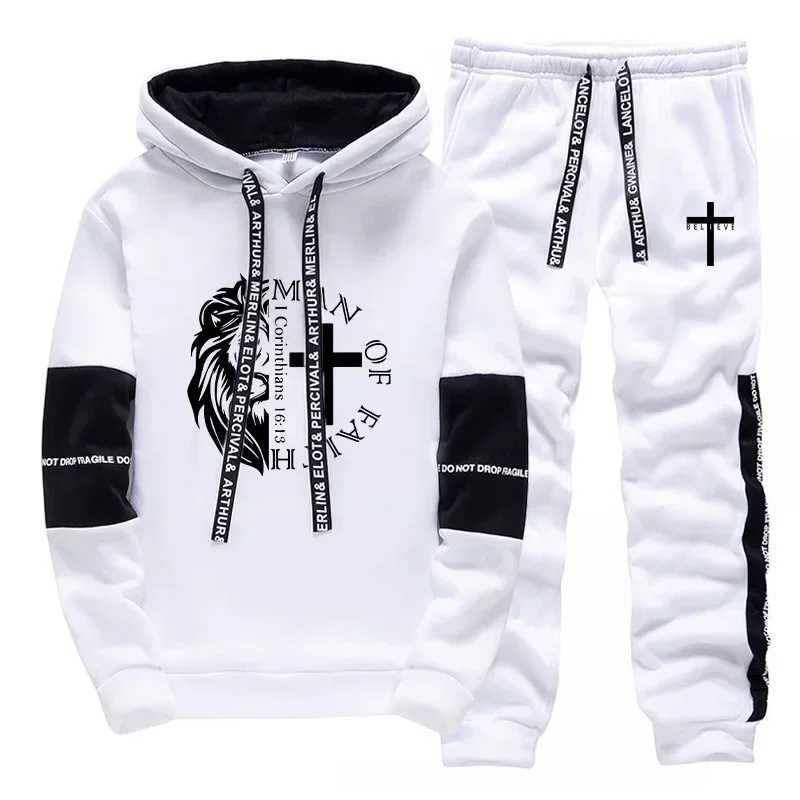 2025 New Arrival Mens Christian Design Sweatshirts Sweatpants 2pcs Set Fall Winter Urban Casual Sporty Fashion Hoodie Tracksuit W251110
