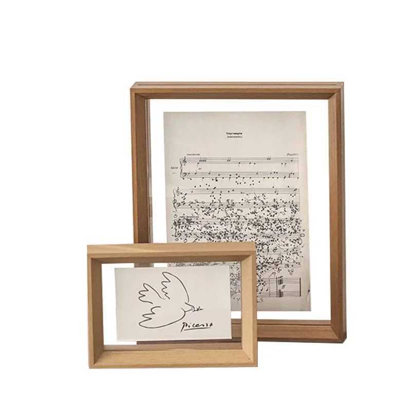 Double-sided Transparent Photo Desktop Display Table Solid Wood Specimen Embossed Acrylic Wall Picture Frame L251110 H260306