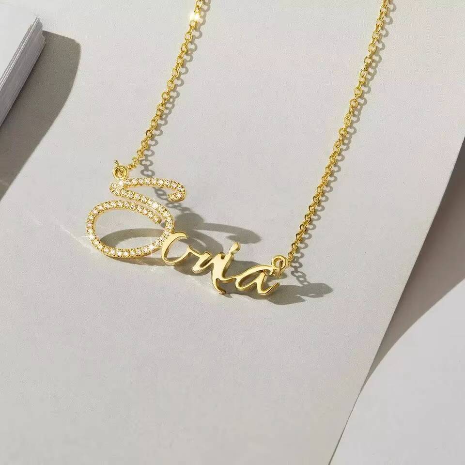 Custom 925 Sterling Silver Zircon Moissanite Diamond Initial Letter Customized Name Pendant Fashion Jewelry Necklace