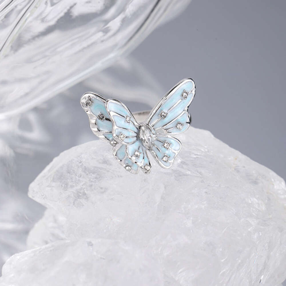 Original Design Blue Butterfly Light Luxury Fashionable Elegant High-end Feel Simple Versatile Index Finger Ring for Women
