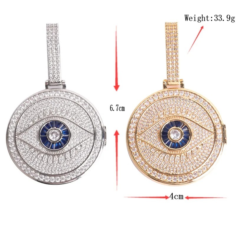 Hip hop Gods Eye Round Photo Pendant with moissanite Trendy Flip Frame Pendant Necklace
