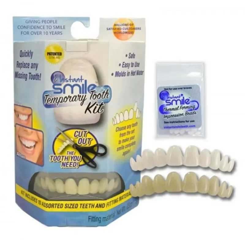 The new type of denture patch is faced with a flexible and comfortable upper and lower buckle bracket which fits snugly with the filling material for 