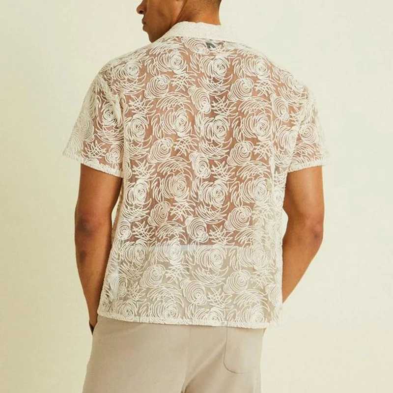 Casual dress hollow lace mens shirt mens summer casual fashion trend mens top X250410