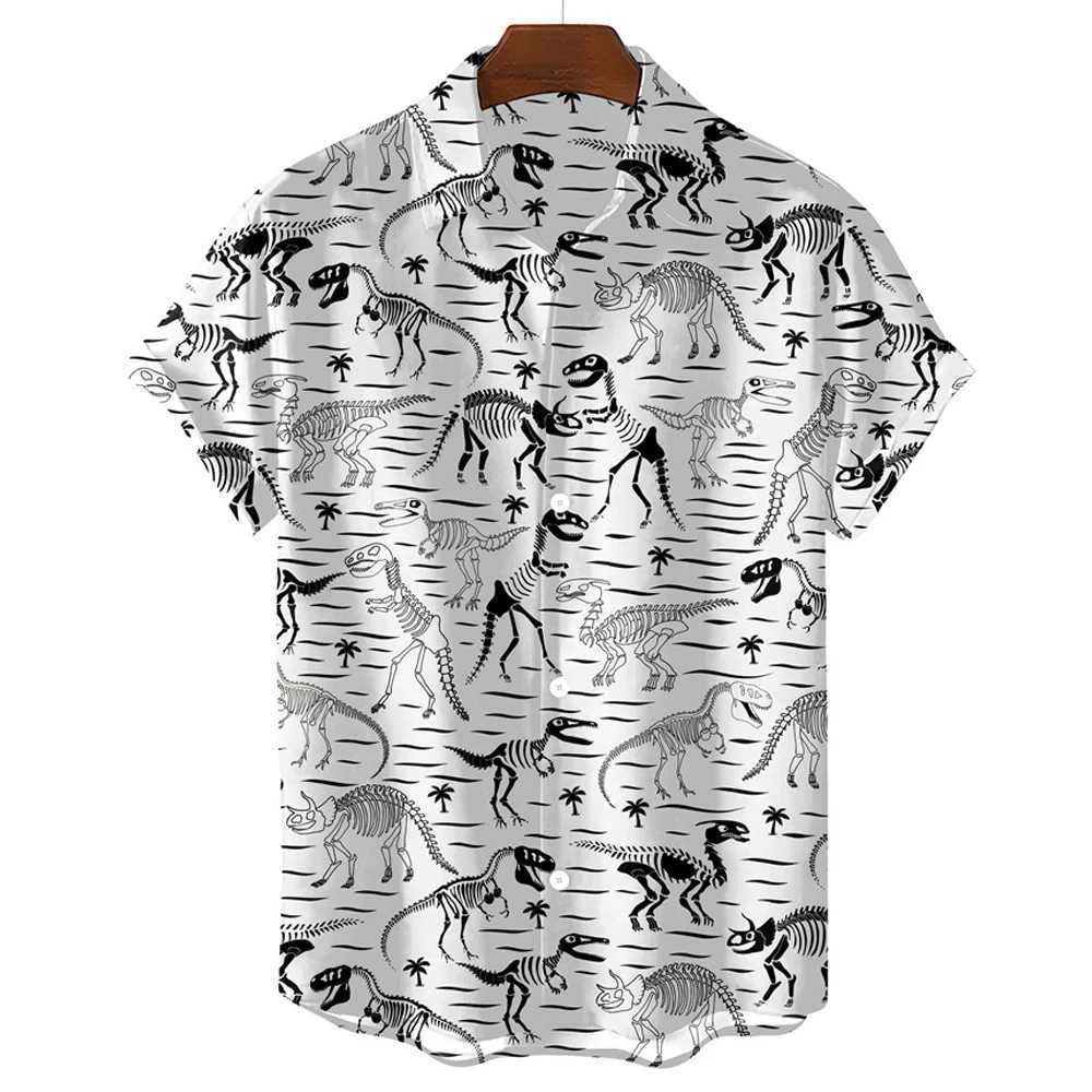 Cute cartoon dinosaur 3D printed mens/womens casual fashion short sleeved shirt mens button top oversized unisex clothing X250410