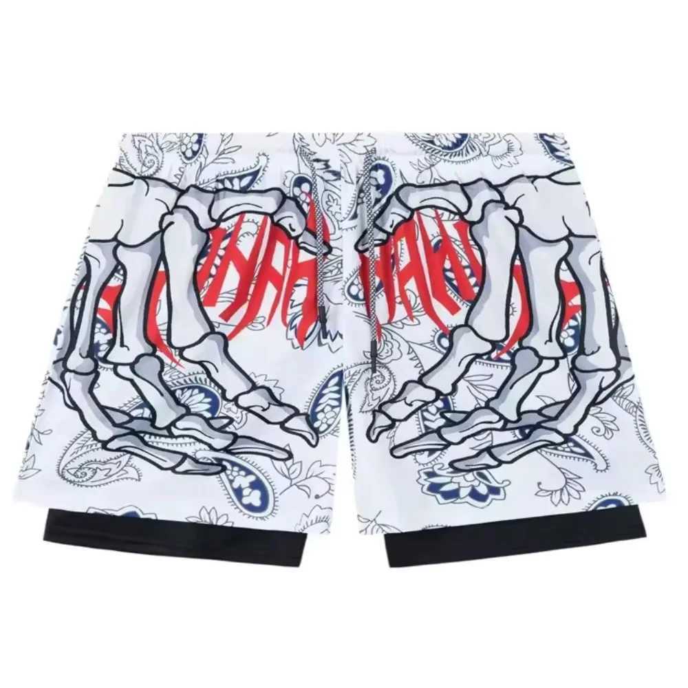New fitness built-in pocket sports shorts summer 2-in-1 quick drying gym beach shorts running double-layer outdoor sports pants X250410