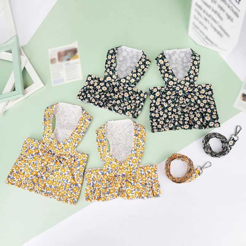 Summer Small Dog Dress Pet Harness with Breast Strap Traction Rope Cat Dogs Clothes Harness Vest Princess Tutu Dress Skirt J251110