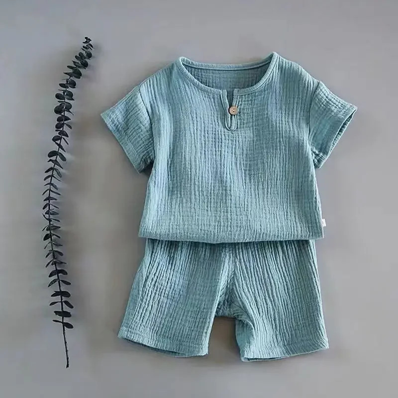 Summer childrens clothing set cotton linen sports baby girl boy 2-piece T-shirt suitable for children aged 1-6 250409