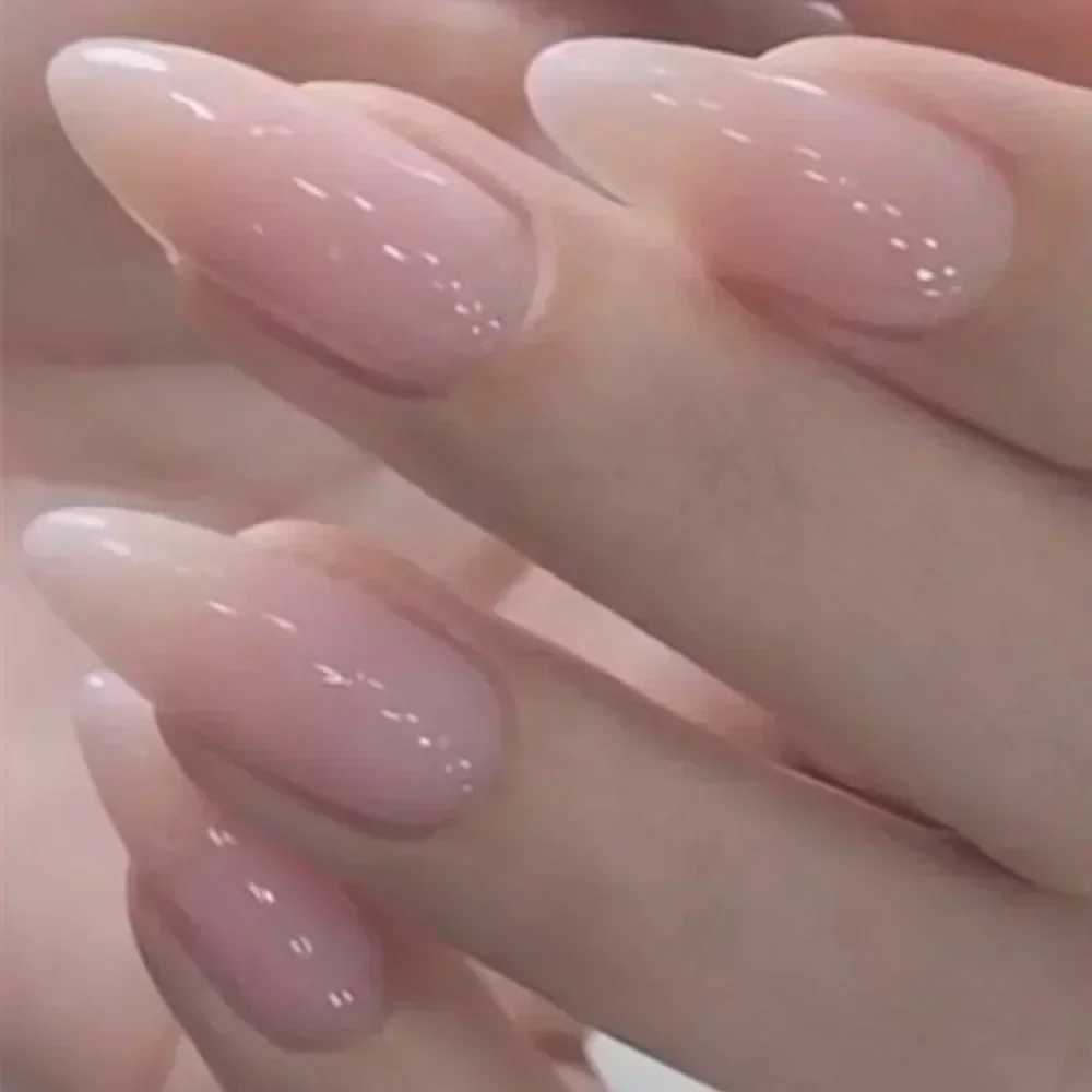 24pcs Orange Gradient Almond Fake Nail Detachable Simple Solid Color Pressing Fake Nail Tip with Glue Long y2k Pink Nail W250410
