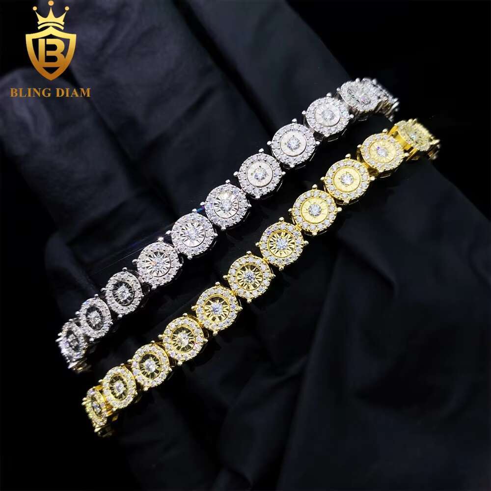 High Quality Hip Hop Hand Cut 925 Sterling Silver VVS Moissanite Cuban Link Chain 7mm Bracelets for Women