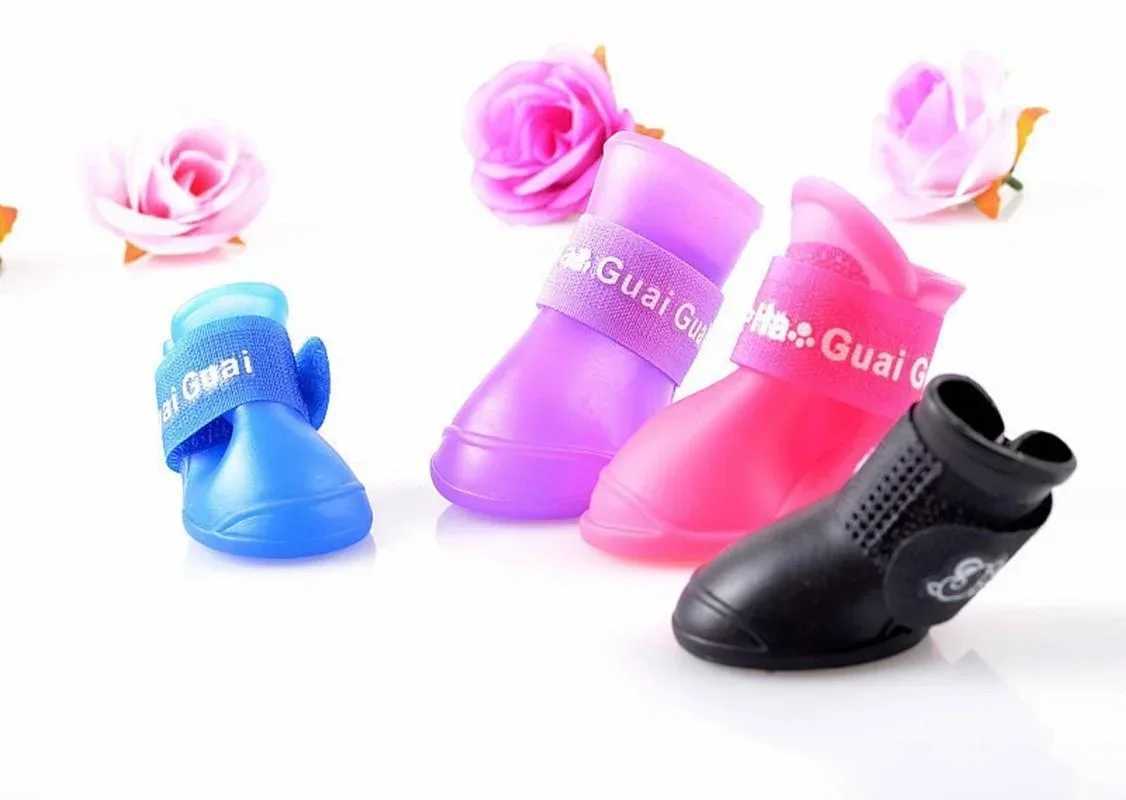 4 pieces of pet dog shoes candy colored waterproof boots rubber shoes rain boots T2504010