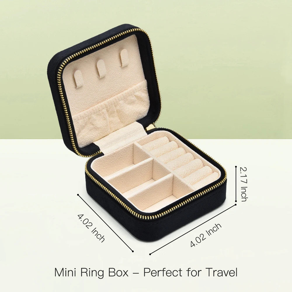 TAIMY Velvet Jewelry Box Mini Portable Travel Personalise Custom Jewellery Box Square Ring Earrings Storage Case 250409