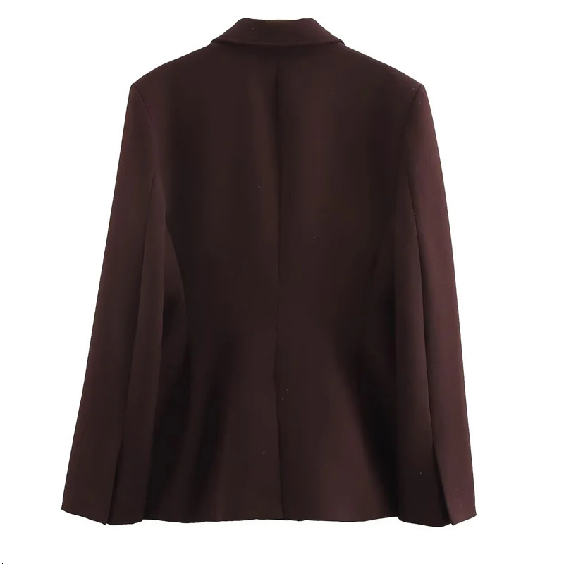 HXAO Womens Blazer Office Wear Brown Woman Spring Long Sleeve Fitted Commute Button Elegant Women Blazers 251110